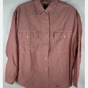 Vtg Esprit Sport Red Pinstripe Button Up Shirt Womens L Nautical Pockets 90s Y2K
